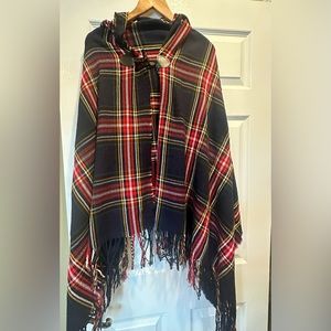 Hooded Fringe plaid Sweater Shawl